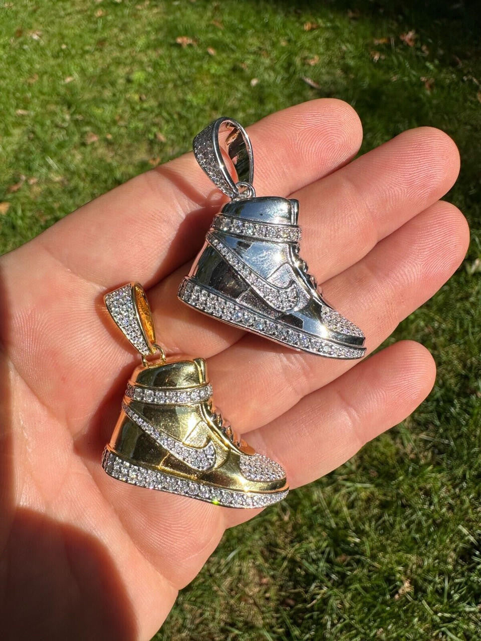 MOISSANITE Air Force 1 High Top Nike Sneaker Pendant - 14k Gold Vermeil Or 925 Silver - Small 1.5"