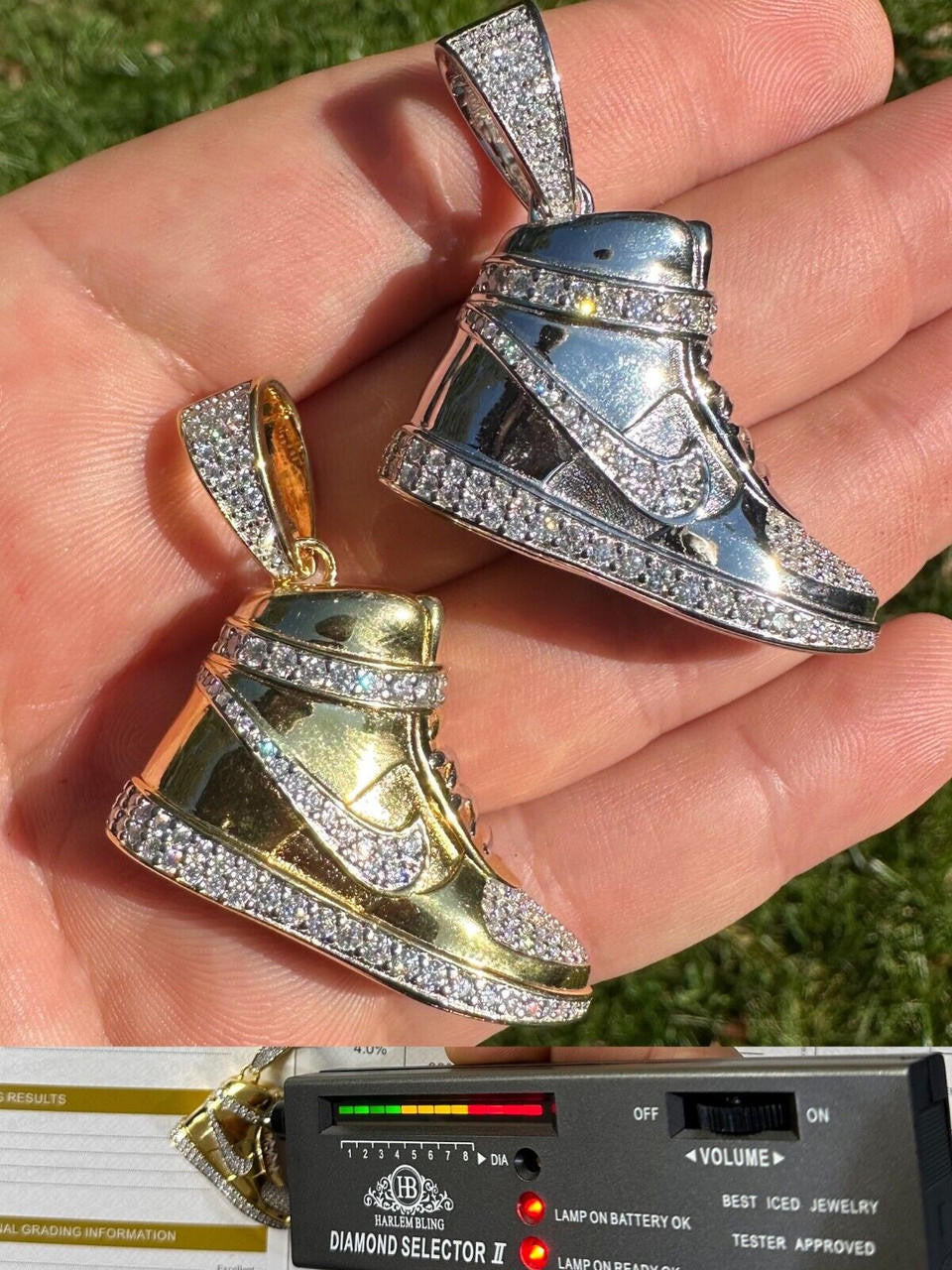 MOISSANITE Air Force 1 High Top Nike Sneaker Pendant - 14k Gold Vermeil Or 925 Silver - Small 1.5"