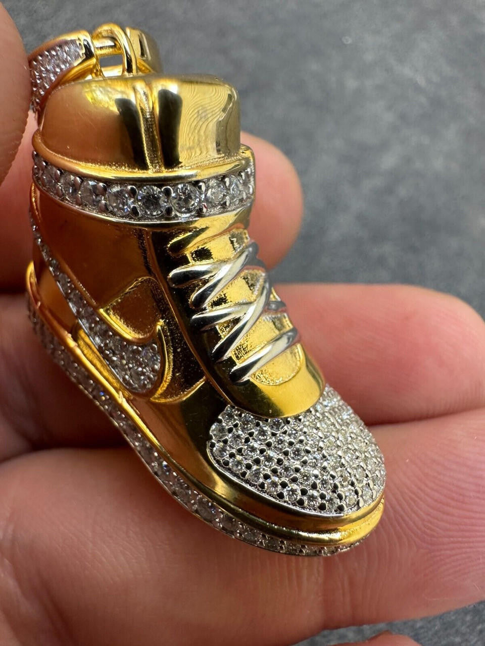 MOISSANITE Air Force 1 High Top Nike Sneaker Pendant - 14k Gold Vermeil Or 925 Silver - Small 1.5"