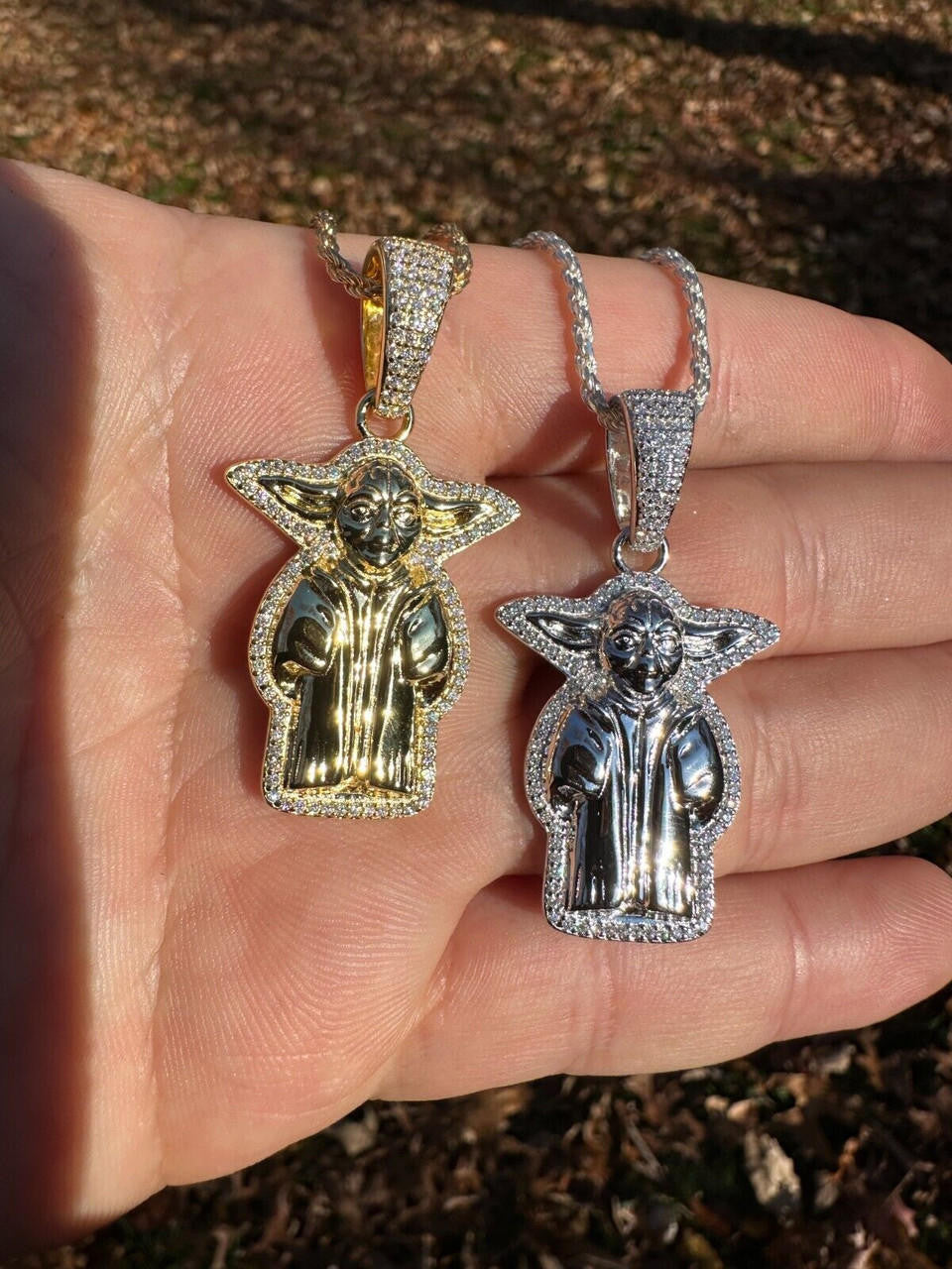 MOISSANITE Baby Yoda Star Wars Pendant - 14k Gold Vermeil Or 925 Silver - Small 1.25"