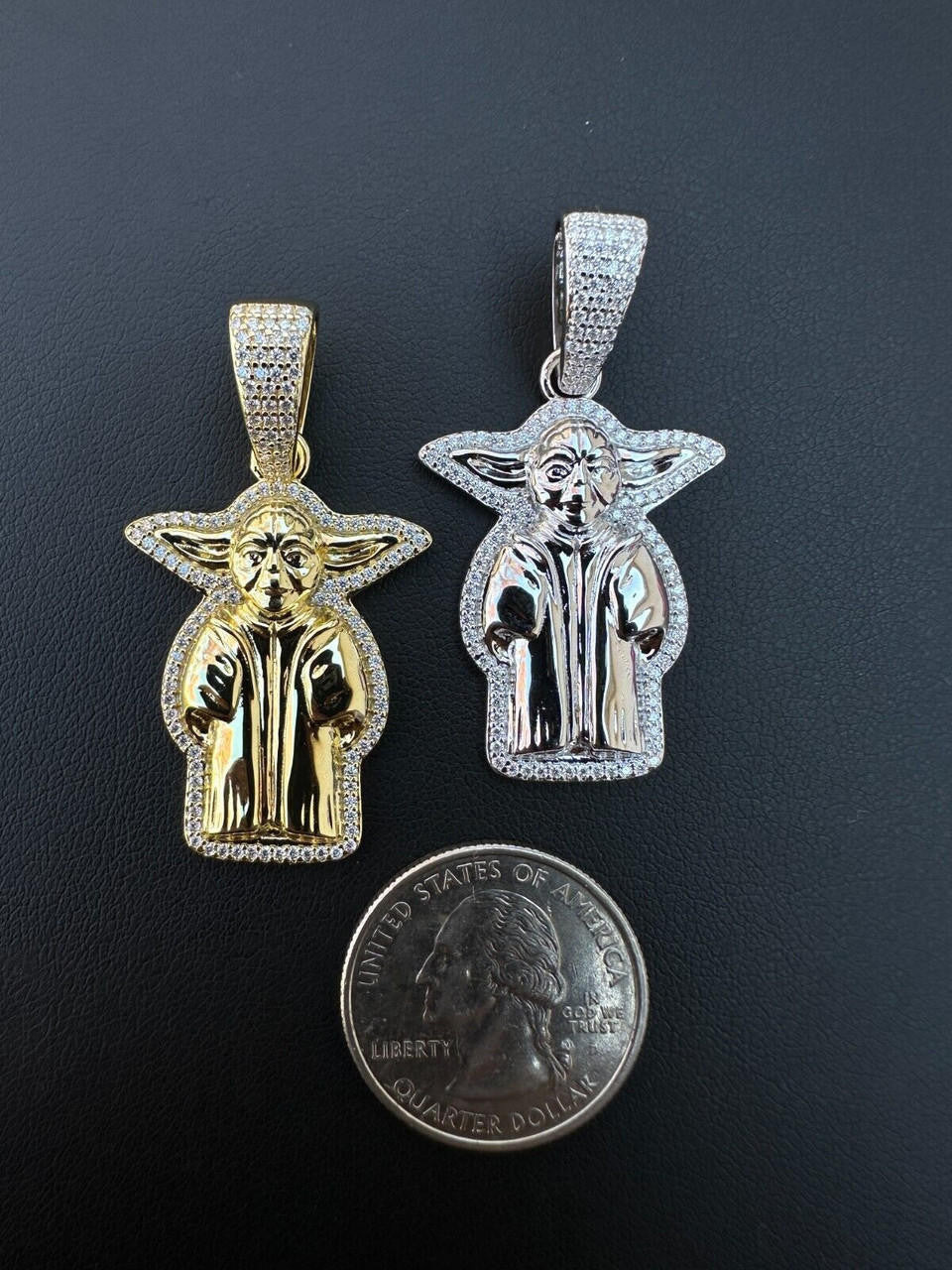 MOISSANITE Baby Yoda Star Wars Pendant - 14k Gold Vermeil Or 925 Silver - Small 1.25"