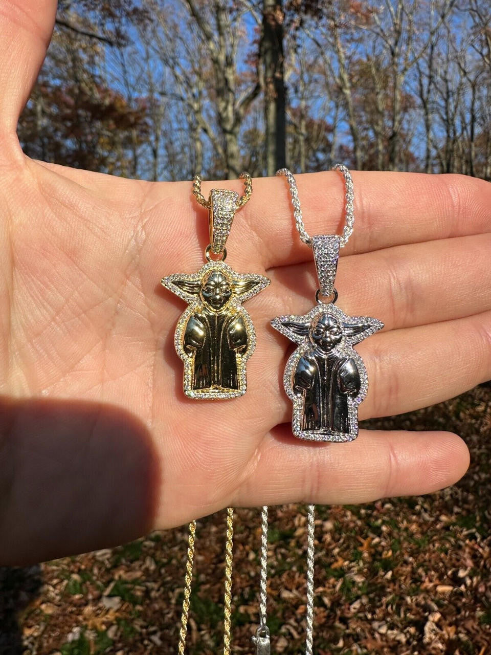 MOISSANITE Baby Yoda Star Wars Pendant - 14k Gold Vermeil Or 925 Silver - Small 1.25"