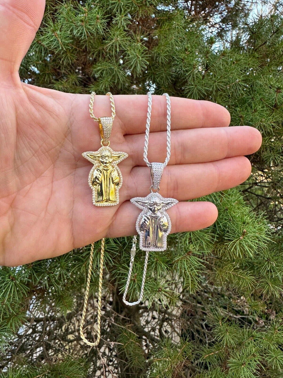 MOISSANITE Baby Yoda Star Wars Pendant - 14k Gold Vermeil Or 925 Silver - Small 1.25"
