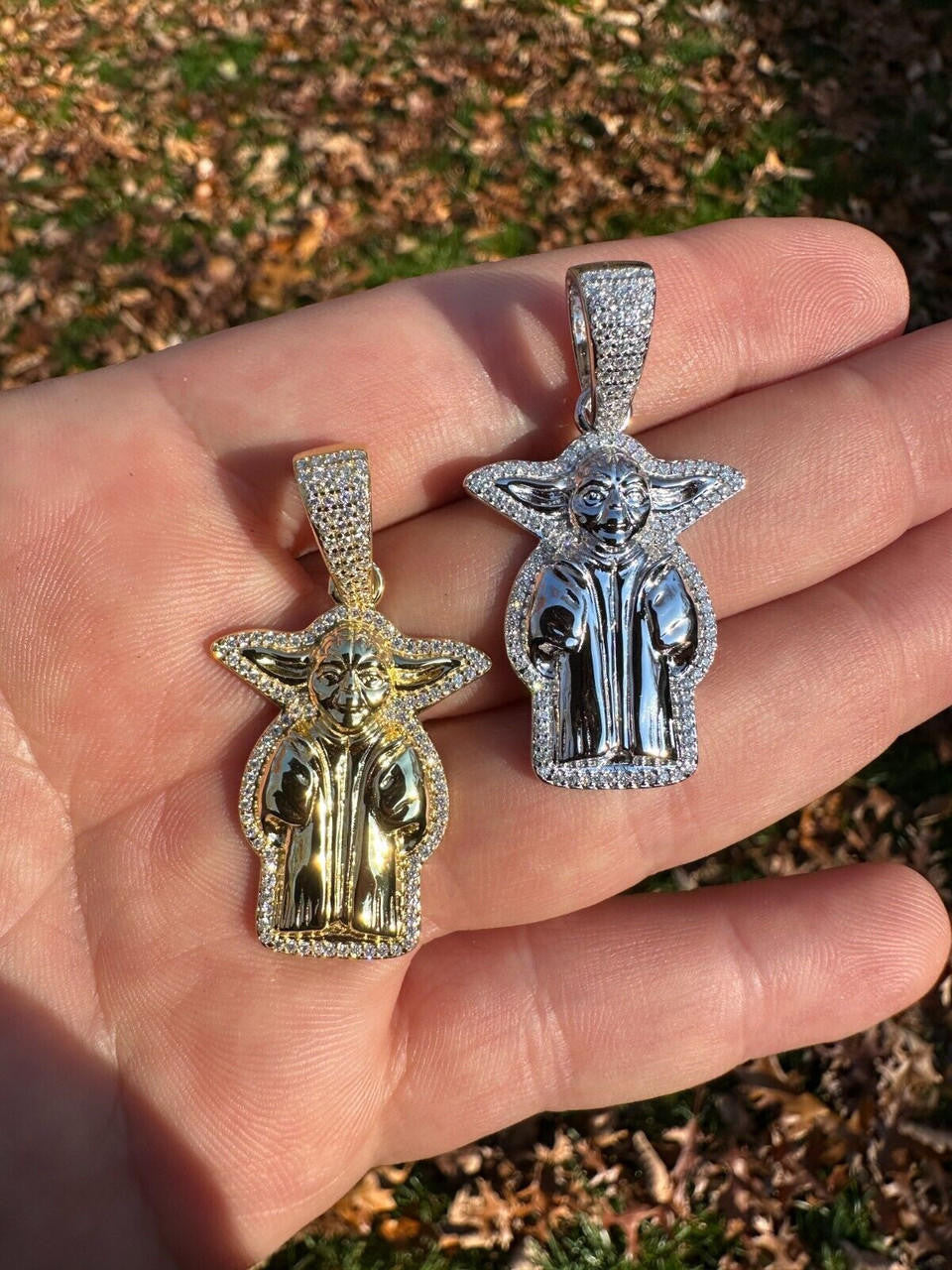 MOISSANITE Baby Yoda Star Wars Pendant - 14k Gold Vermeil Or 925 Silver - Small 1.25"