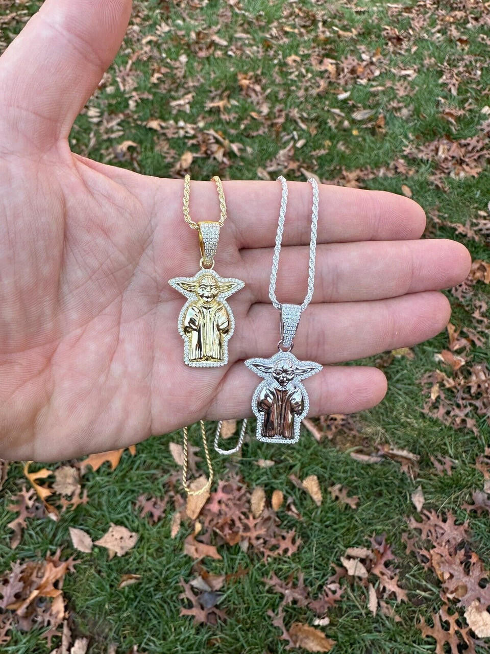 MOISSANITE Baby Yoda Star Wars Pendant - 14k Gold Vermeil Or 925 Silver - Small 1.25"