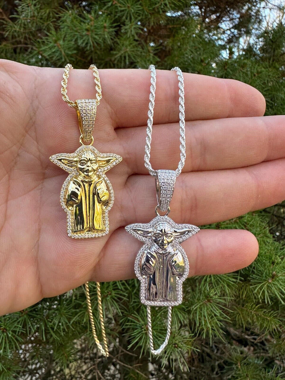 MOISSANITE Baby Yoda Star Wars Pendant - 14k Gold Vermeil Or 925 Silver - Small 1.25"