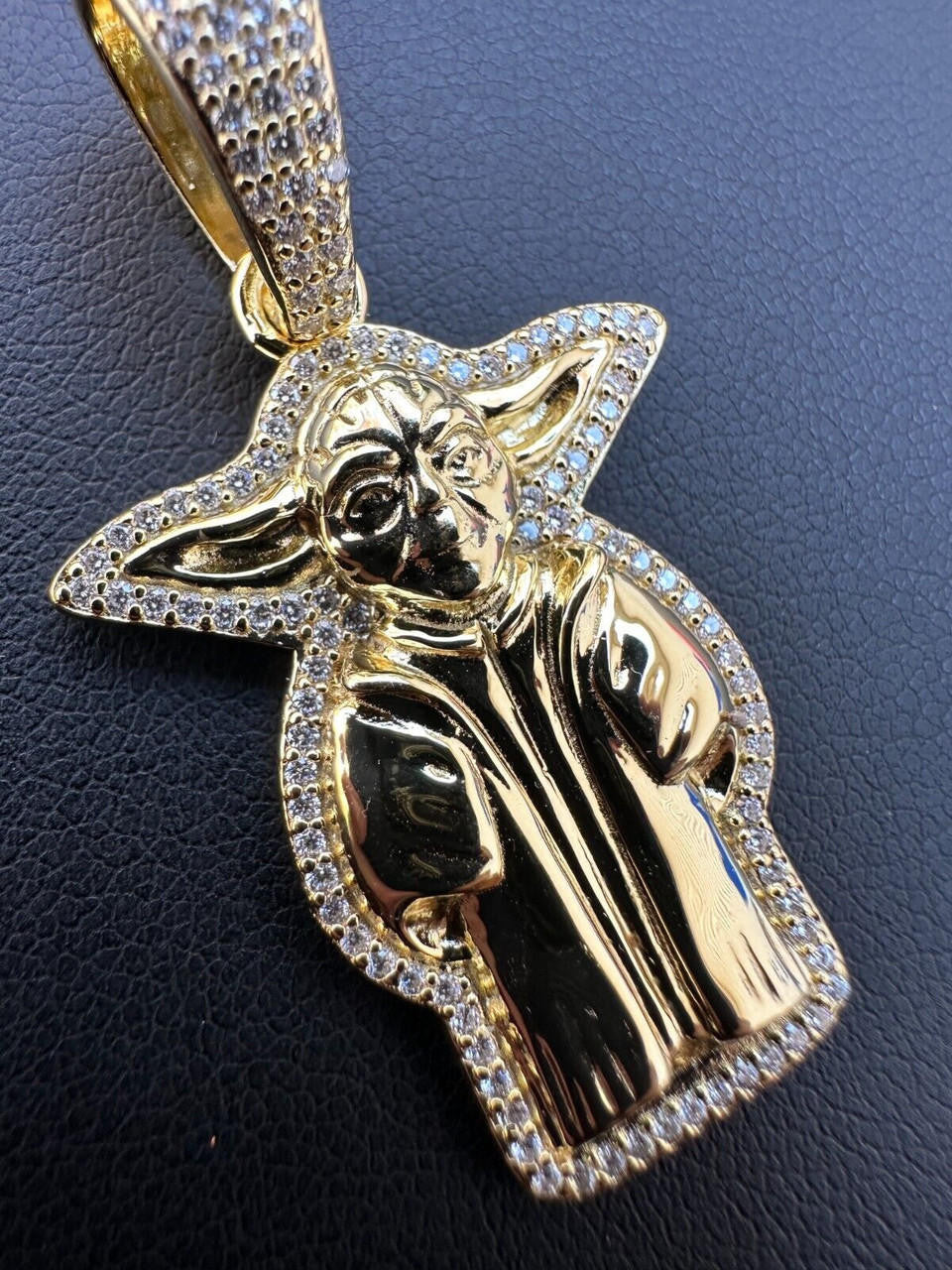 MOISSANITE Baby Yoda Star Wars Pendant - 14k Gold Vermeil Or 925 Silver - Small 1.25"