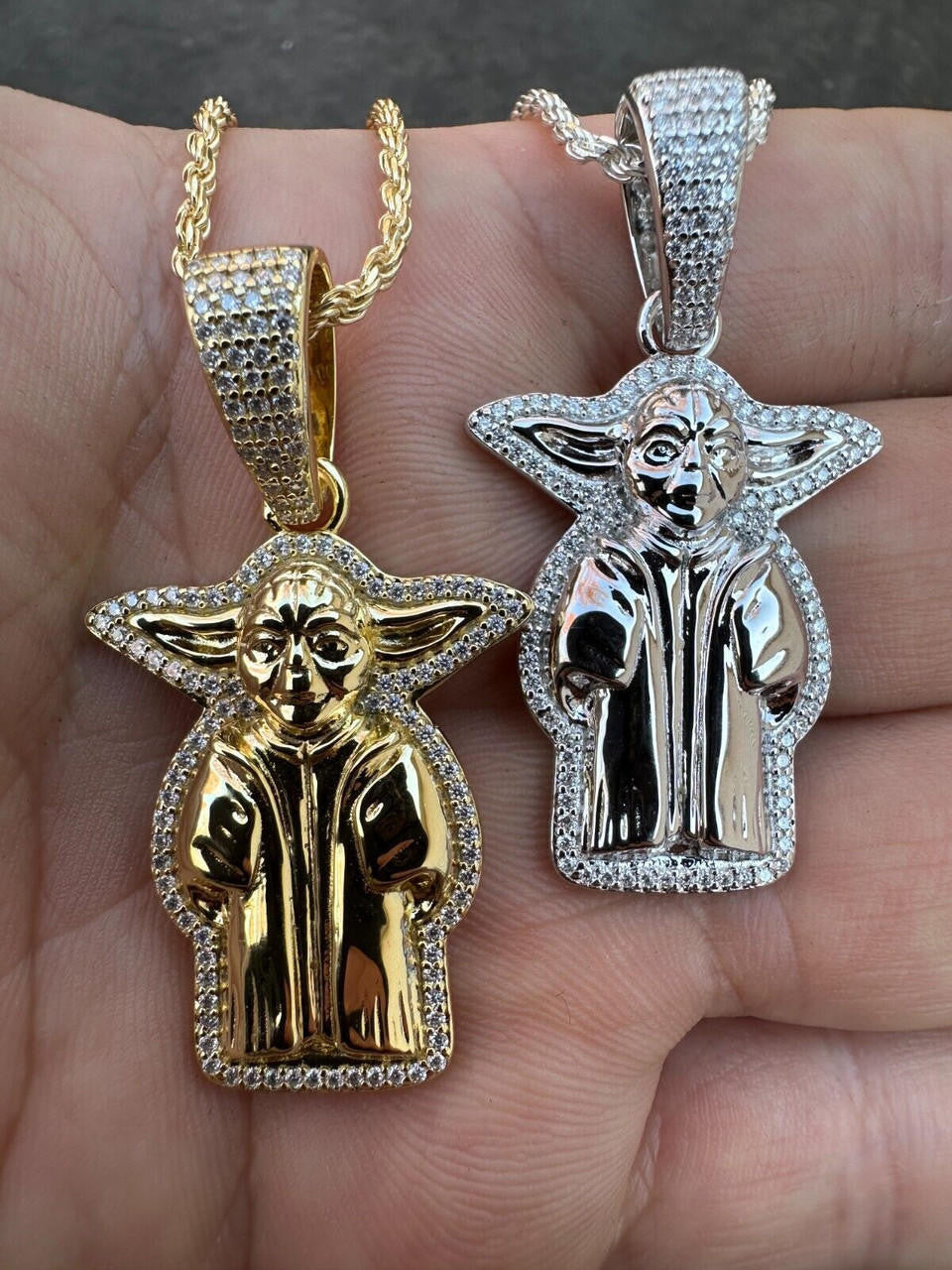 MOISSANITE Baby Yoda Star Wars Pendant - 14k Gold Vermeil Or 925 Silver - Small 1.25"