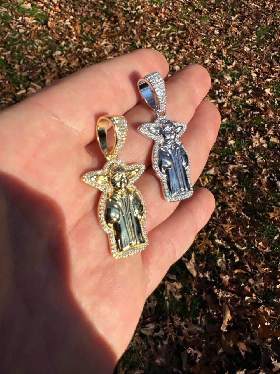 MOISSANITE Baby Yoda Star Wars Pendant - 14k Gold Vermeil Or 925 Silver - Small 1.25"