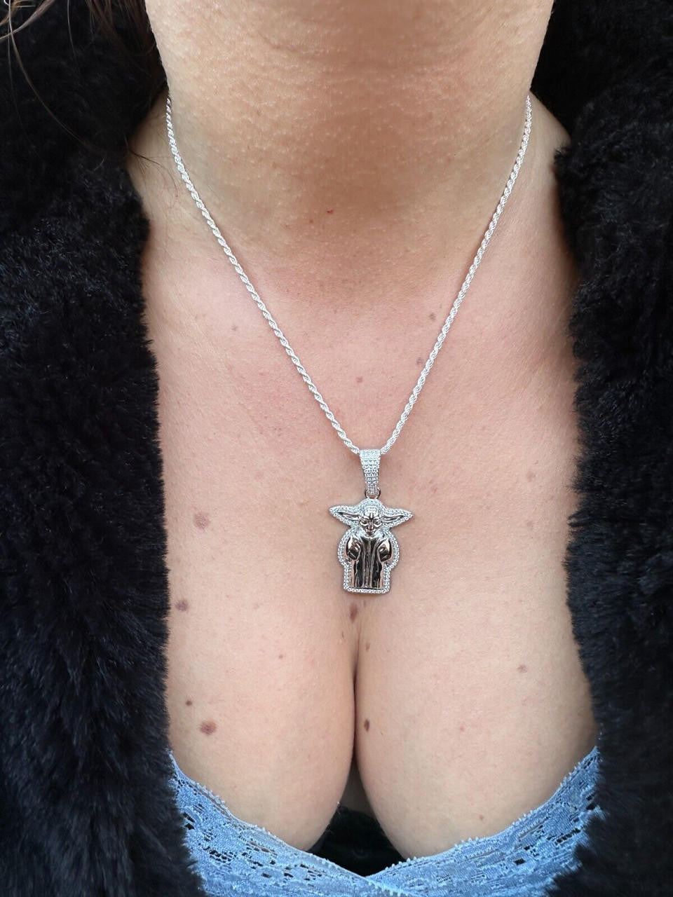 MOISSANITE Baby Yoda Star Wars Pendant - 14k Gold Vermeil Or 925 Silver - Small 1.25"