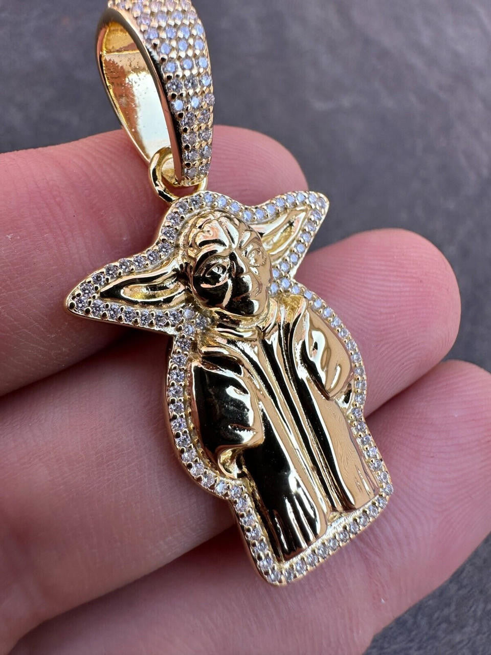 MOISSANITE Baby Yoda Star Wars Pendant - 14k Gold Vermeil Or 925 Silver - Small 1.25"