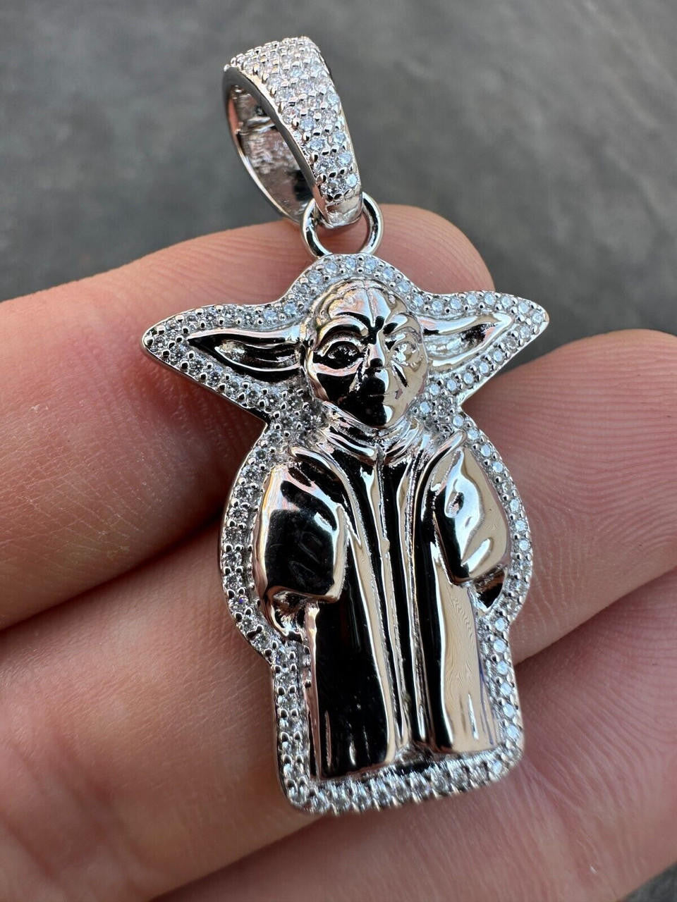 MOISSANITE Baby Yoda Star Wars Pendant - 14k Gold Vermeil Or 925 Silver - Small 1.25"