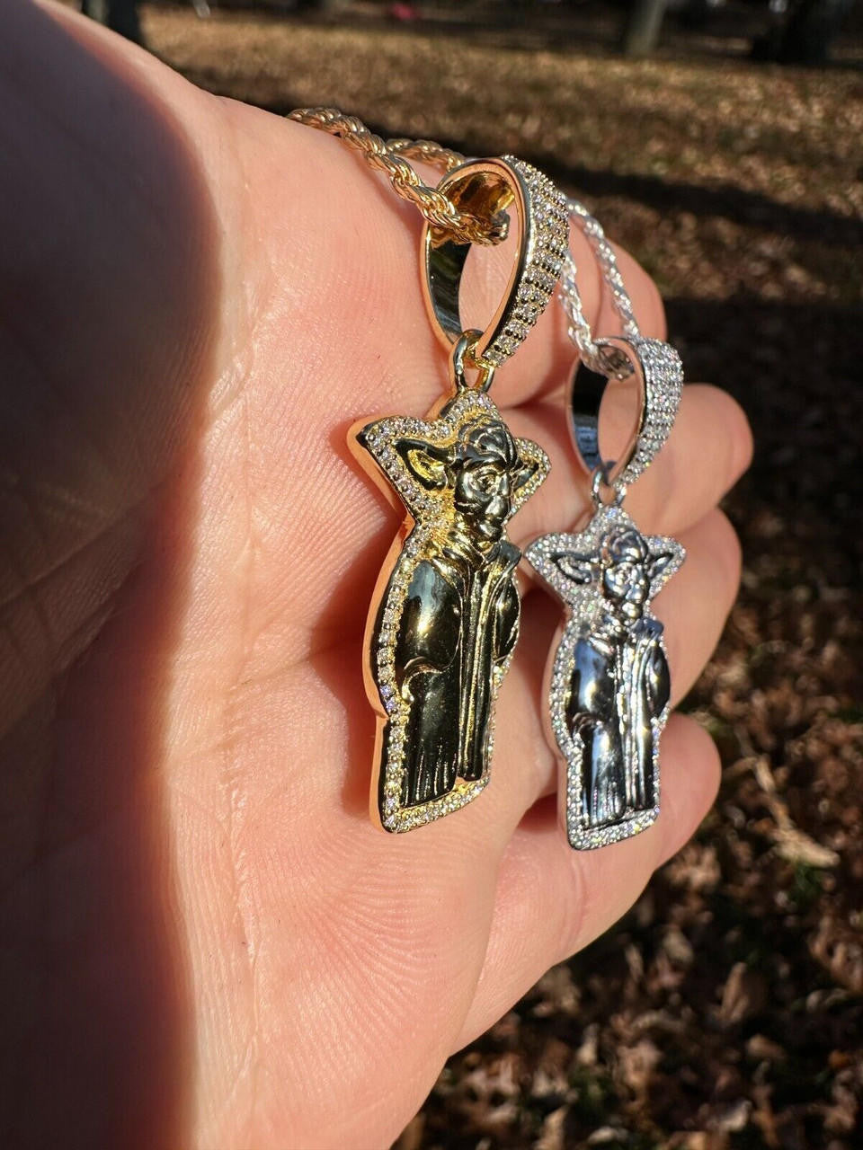 MOISSANITE Baby Yoda Star Wars Pendant - 14k Gold Vermeil Or 925 Silver - Small 1.25"