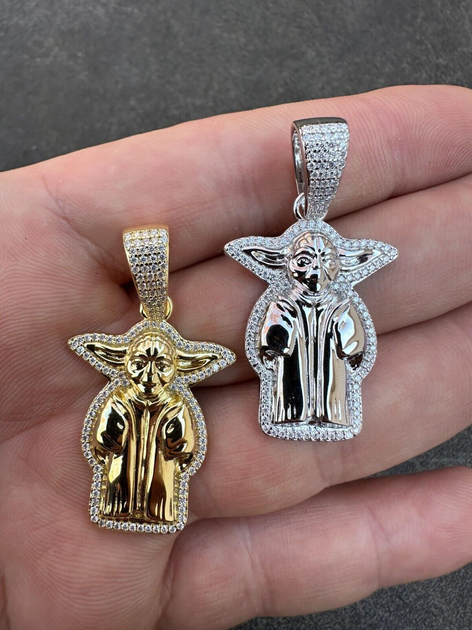 MOISSANITE Baby Yoda Star Wars Pendant - 14k Gold Vermeil Or 925 Silver - Small 1.25"