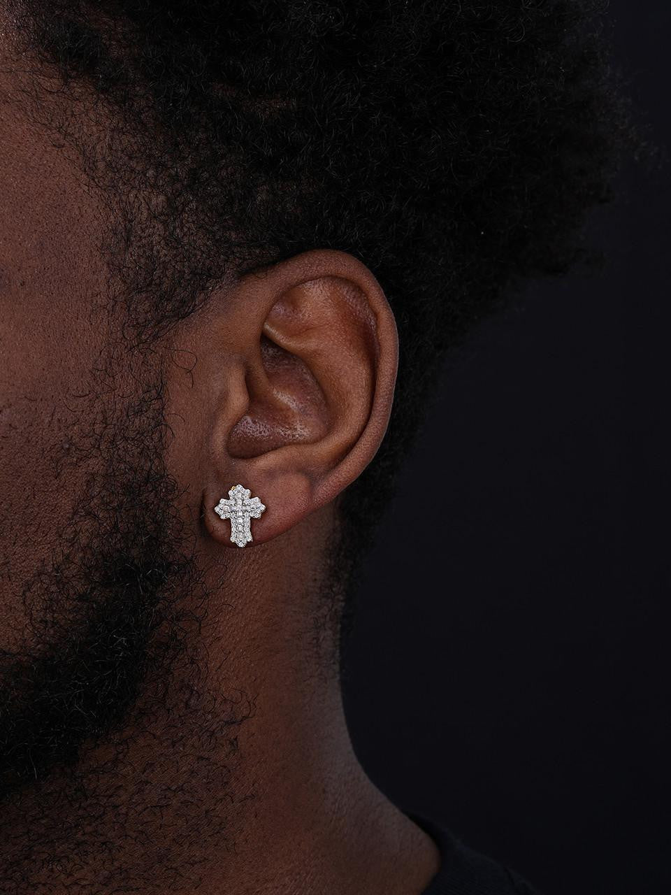 Baguette Gothic Cross Iced Out Earrings - 14k Gold Vermeil 925 Silver - CZ Stones - 11x15mm