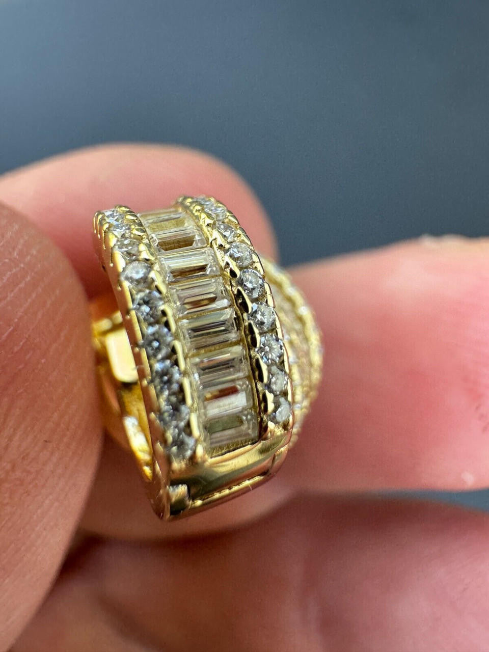 MOISSANITE Baguette Small Huggie Hoops - 14k Gold Vermeil 925 Silver - 12mm