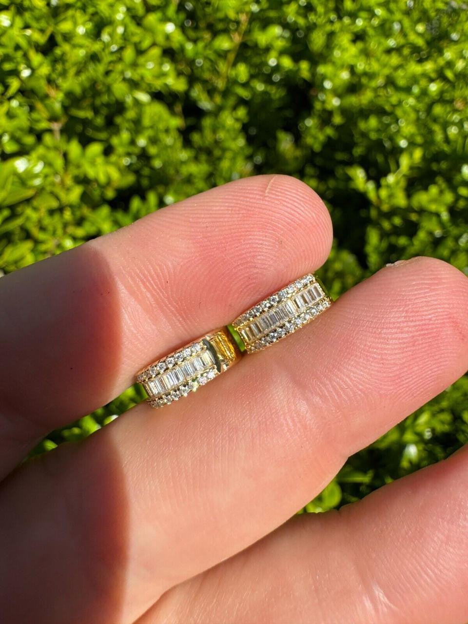 MOISSANITE Baguette Small Huggie Hoops - 14k Gold Vermeil 925 Silver - 12mm