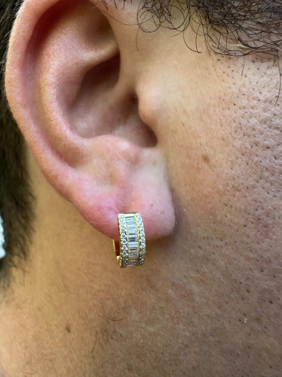 MOISSANITE Baguette Small Huggie Hoops - 14k Gold Vermeil 925 Silver - 12mm