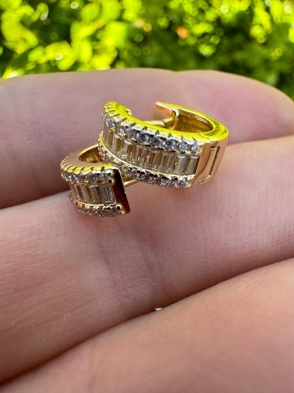 MOISSANITE Baguette Small Huggie Hoops - 14k Gold Vermeil 925 Silver - 12mm