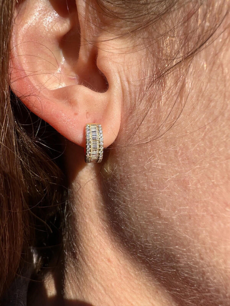 MOISSANITE Baguette Small Huggie Hoops - 14k Gold Vermeil 925 Silver - 12mm