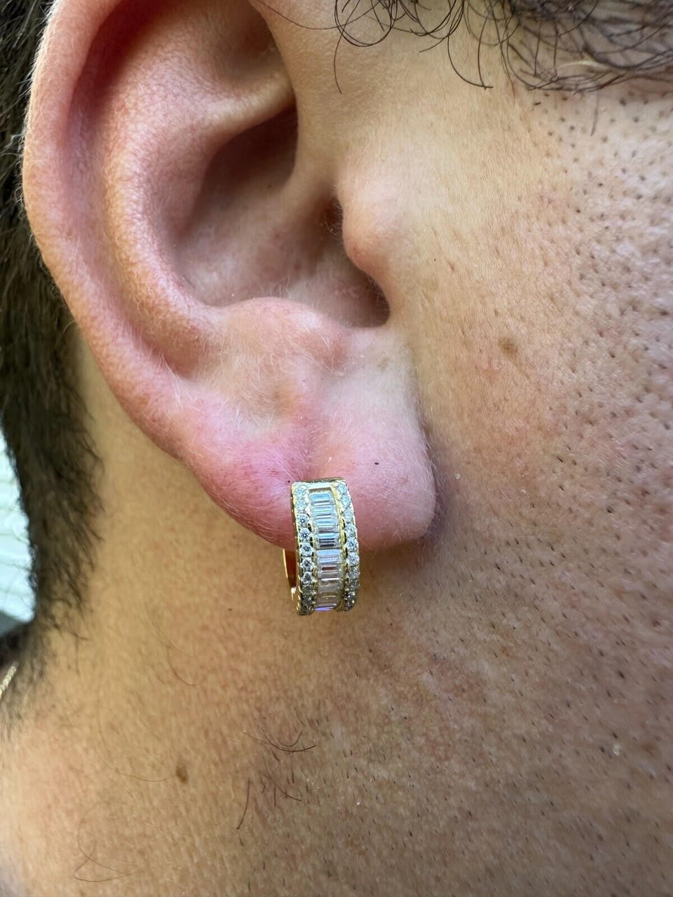 MOISSANITE Baguette Small Huggie Hoops - 14k Gold Vermeil 925 Silver - 12mm