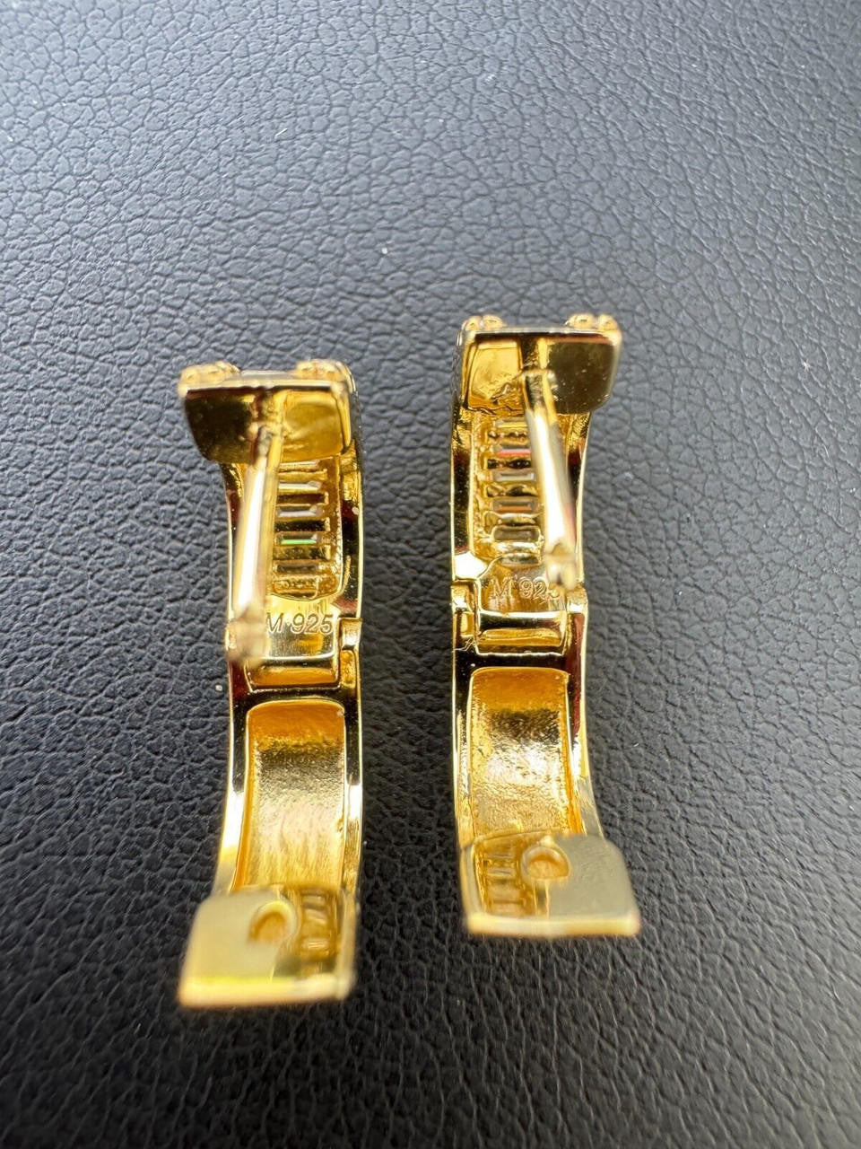 MOISSANITE Baguette Small Huggie Hoops - 14k Gold Vermeil 925 Silver - 12mm