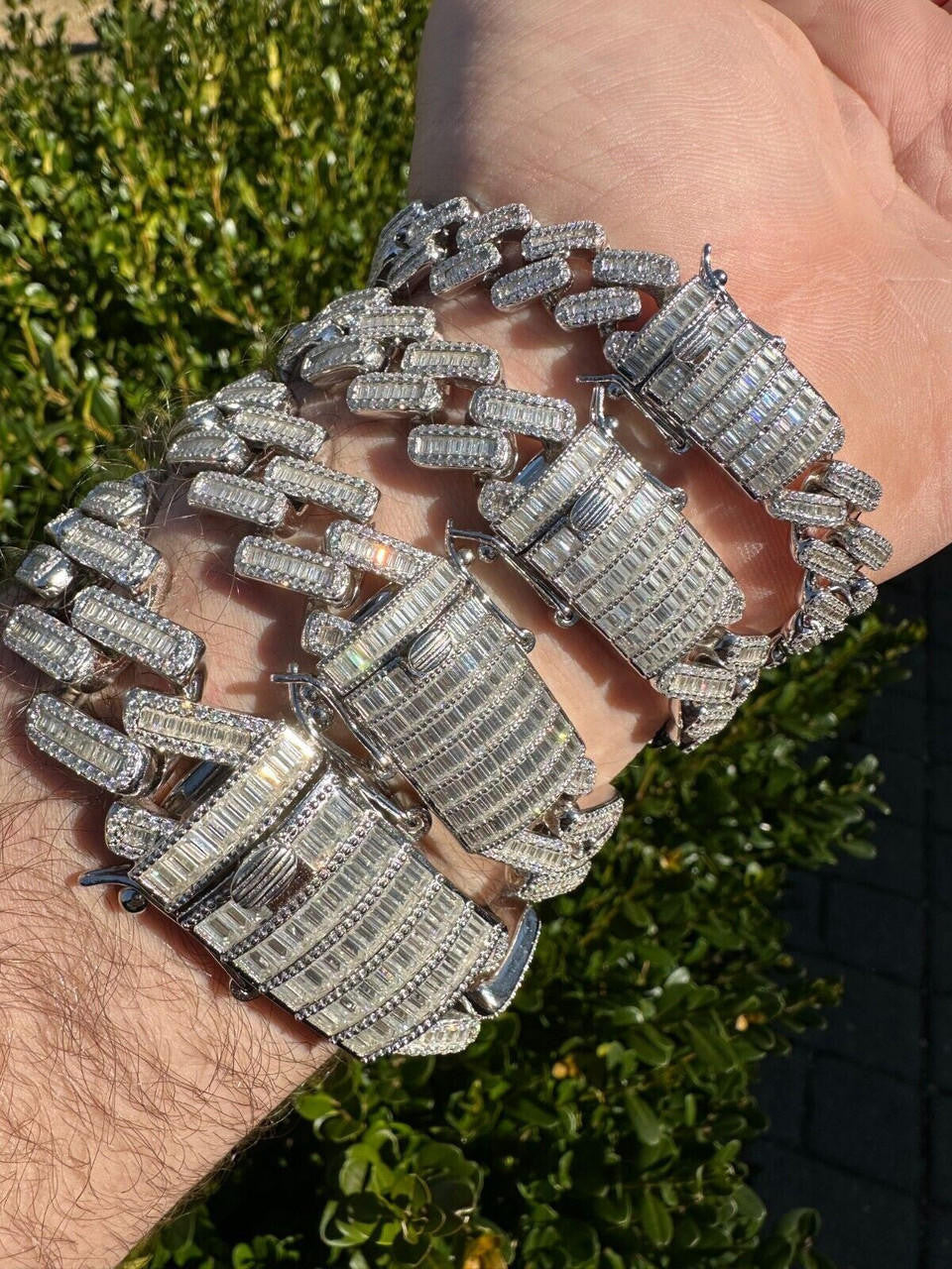 MOISSANITE Baguette Modern Prong Miami Cuban Link Bracelet Iced Out - 925 Silver - 12mm-22mm - 7"-8.5"