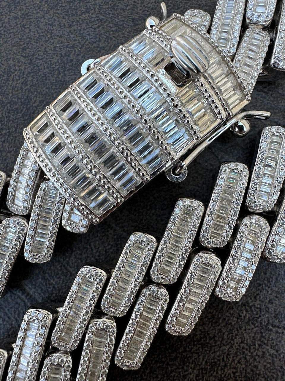 MOISSANITE Baguette Modern Prong Miami Cuban Link Bracelet Iced Out - 925 Silver - 12mm-22mm - 7"-8.5"