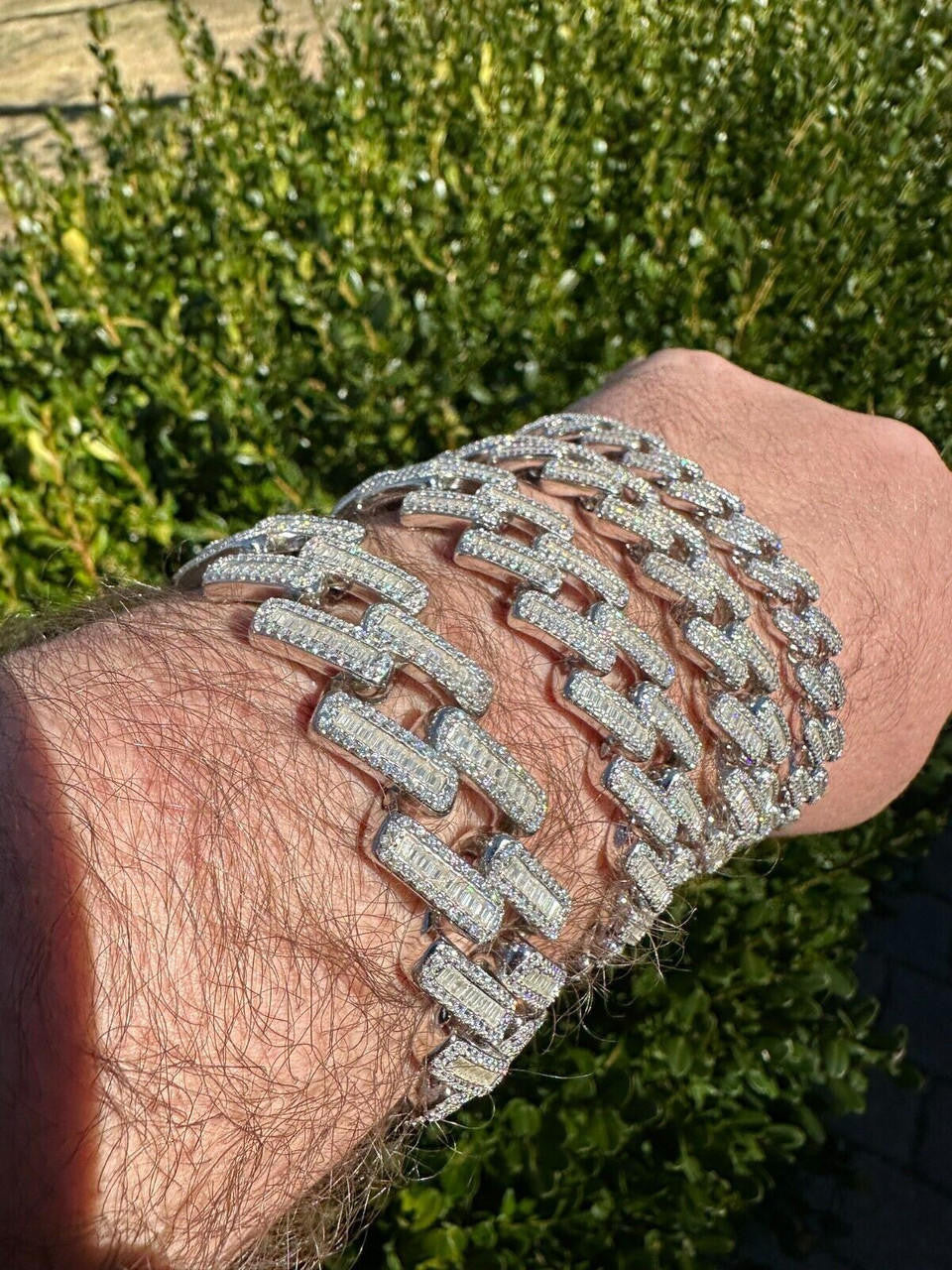 MOISSANITE Baguette Modern Prong Miami Cuban Link Bracelet Iced Out - 925 Silver - 12mm-22mm - 7"-8.5"