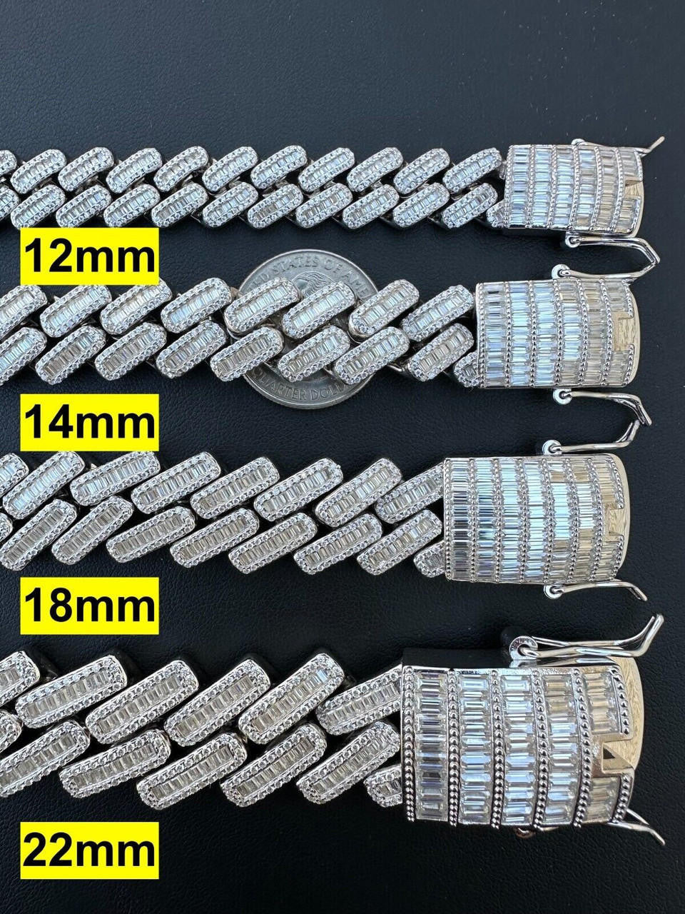 MOISSANITE Baguette Modern Prong Miami Cuban Link Bracelet Iced Out - 925 Silver - 12mm-22mm - 7"-8.5"