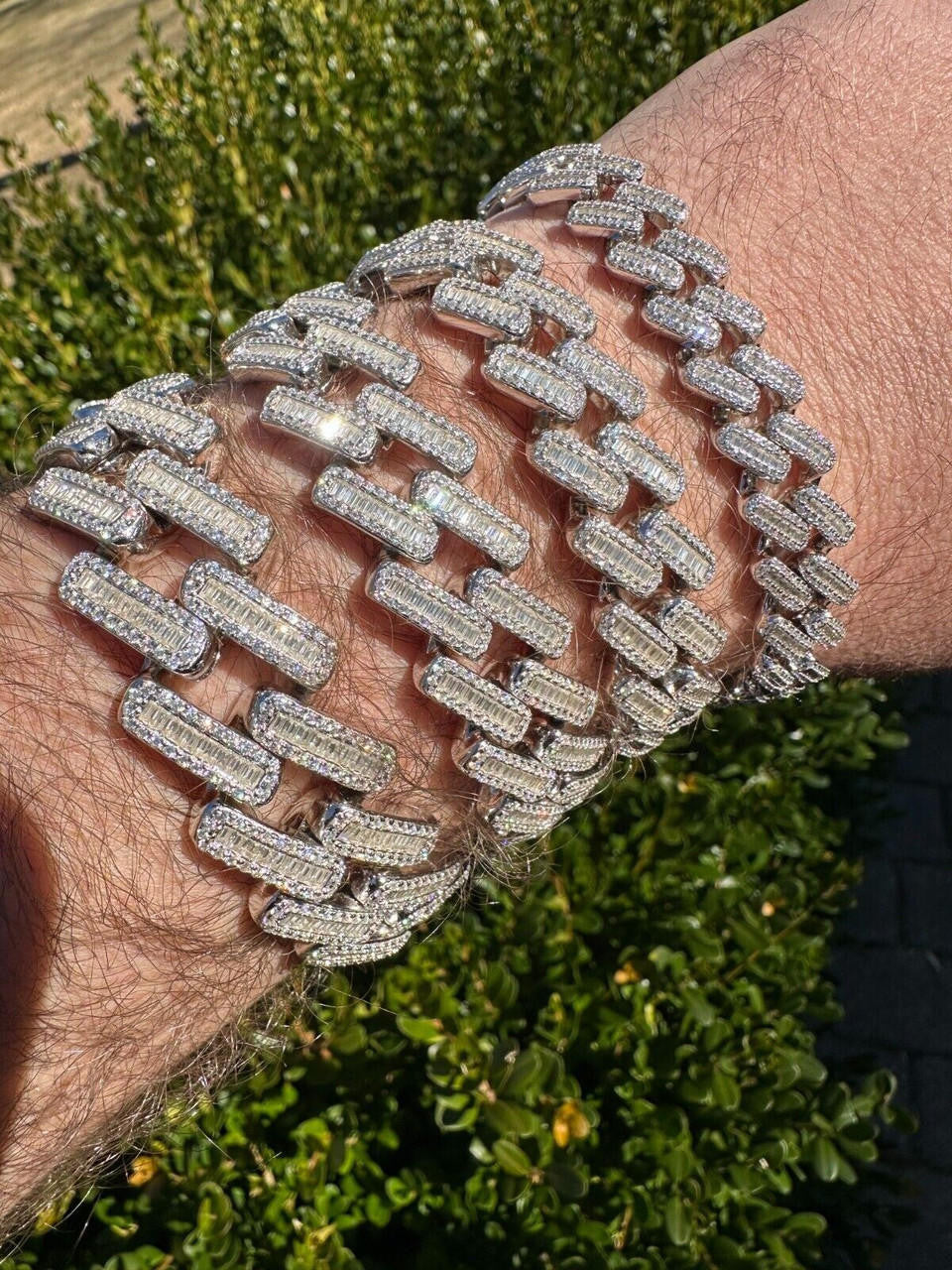 MOISSANITE Baguette Modern Prong Miami Cuban Link Bracelet Iced Out - 925 Silver - 12mm-22mm - 7"-8.5"