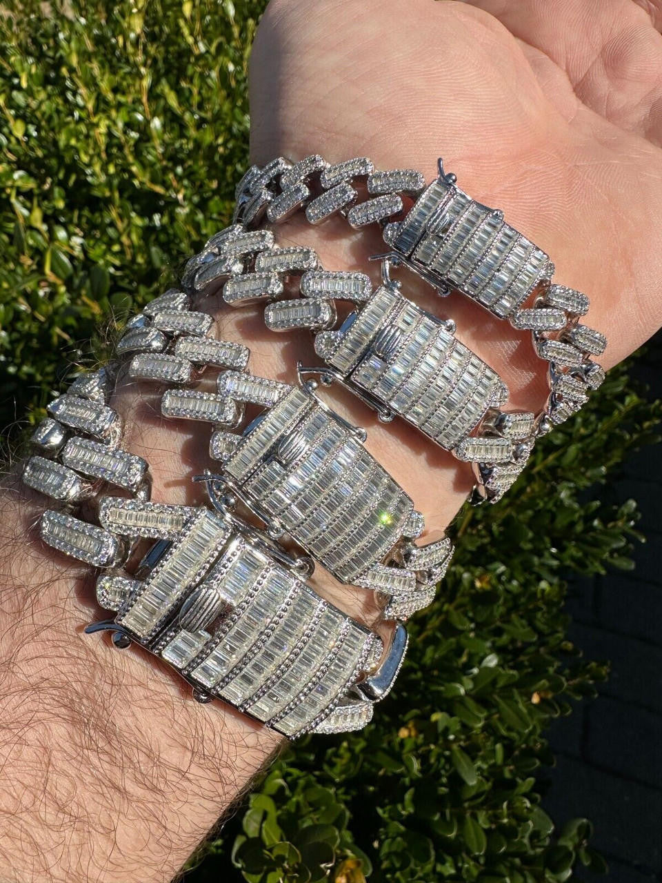 MOISSANITE Baguette Modern Prong Miami Cuban Link Bracelet Iced Out - 925 Silver - 12mm-22mm - 7"-8.5"