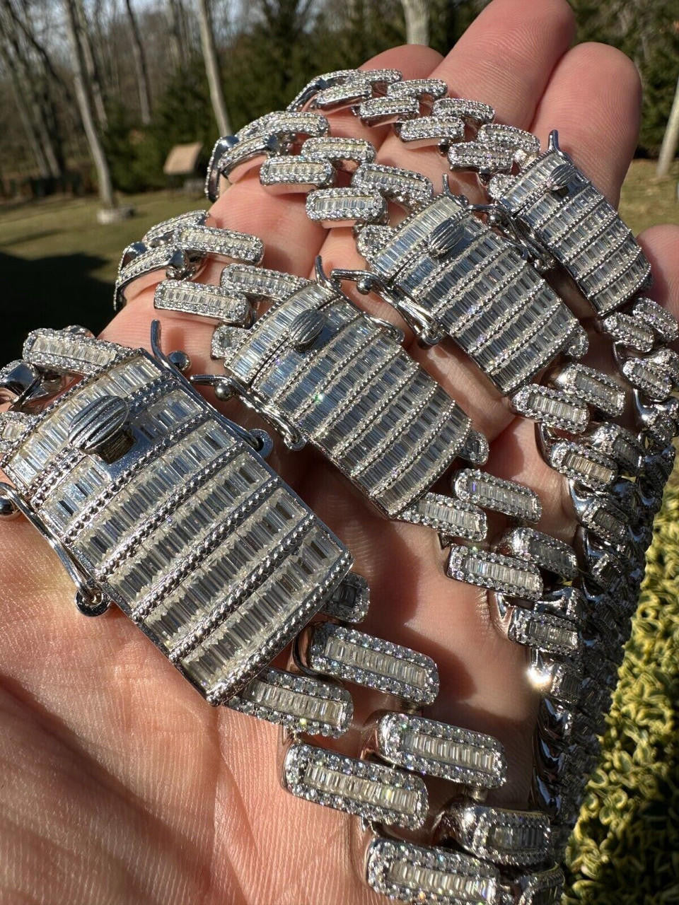 MOISSANITE Baguette Modern Prong Miami Cuban Link Bracelet Iced Out - 925 Silver - 12mm-22mm - 7"-8.5"