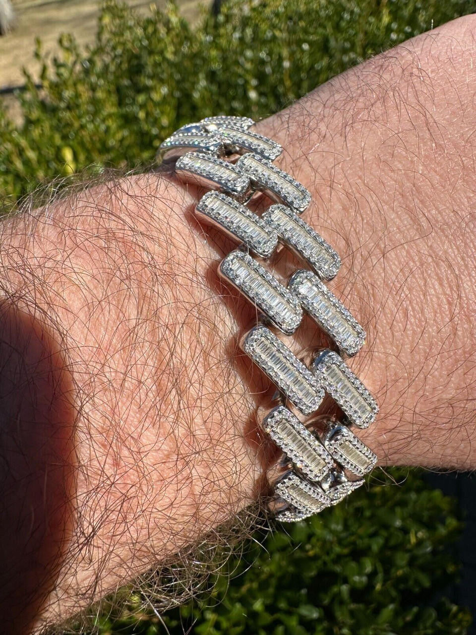 MOISSANITE Baguette Modern Prong Miami Cuban Link Bracelet Iced Out - 925 Silver - 12mm-22mm - 7"-8.5"