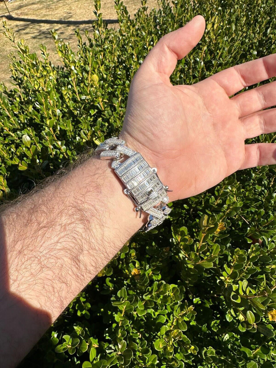 MOISSANITE Baguette Modern Prong Miami Cuban Link Bracelet Iced Out - 925 Silver - 12mm-22mm - 7"-8.5"