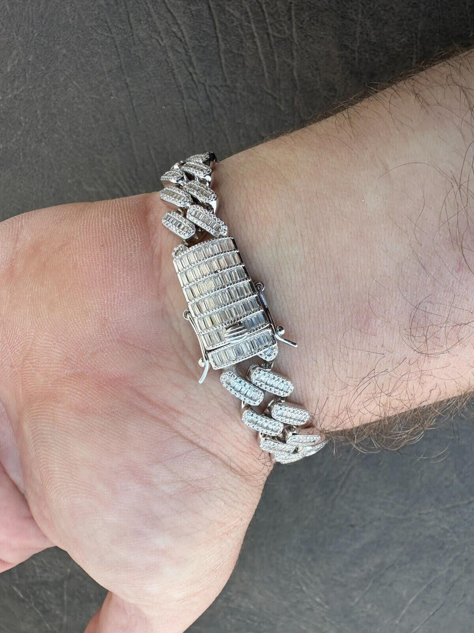 MOISSANITE Baguette Modern Prong Miami Cuban Link Bracelet Iced Out - 925 Silver - 12mm-22mm - 7"-8.5"