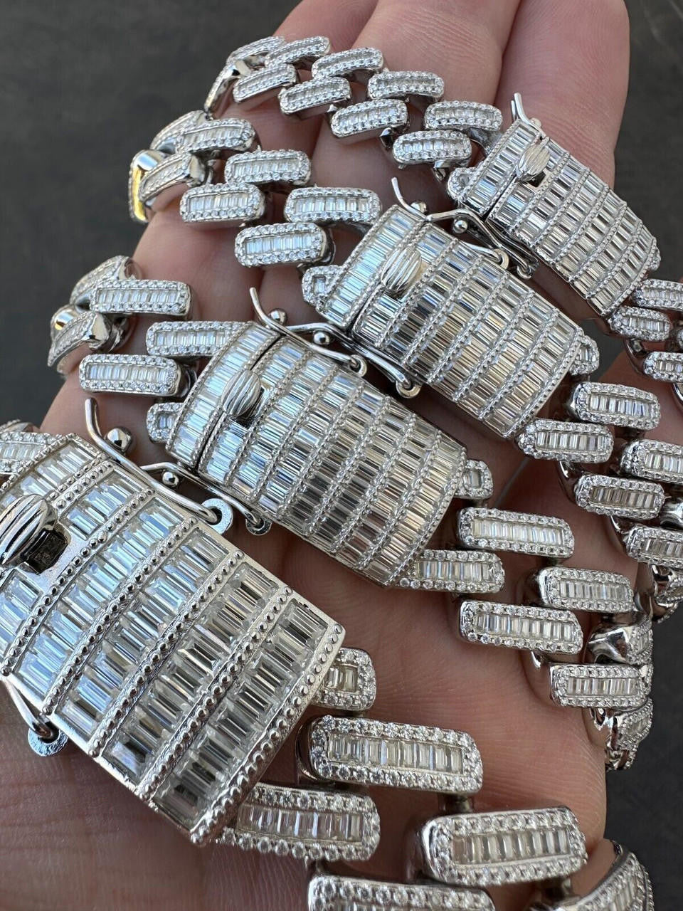 MOISSANITE Baguette Modern Prong Miami Cuban Link Bracelet Iced Out - 925 Silver - 12mm-22mm - 7"-8.5"