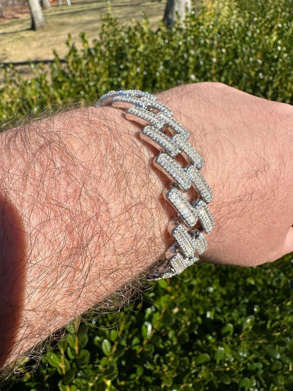 MOISSANITE Baguette Modern Prong Miami Cuban Link Bracelet Iced Out - 925 Silver - 12mm-22mm - 7"-8.5"