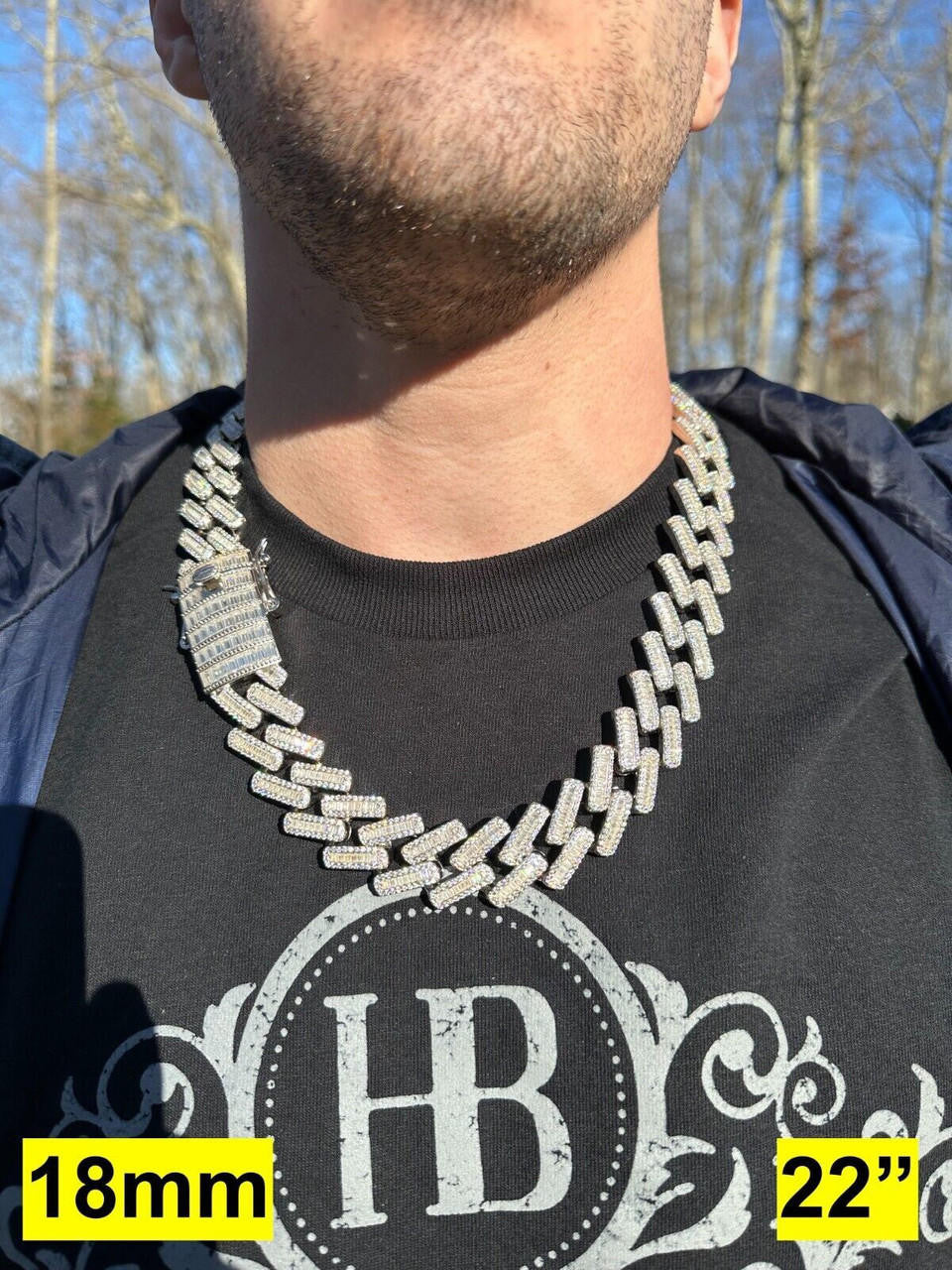 MOISSANITE Baguette Modern Prong Miami Cuban Link Chain Necklace Iced Out - 925 Silver - 12mm-22mm - 16-30"