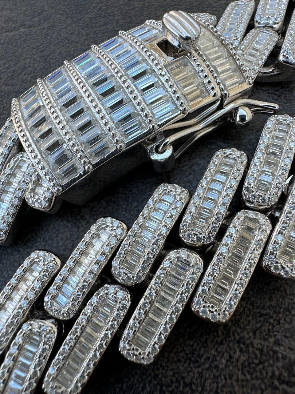MOISSANITE Baguette Modern Prong Miami Cuban Link Chain Necklace Iced Out - 925 Silver - 12mm-22mm - 16-30"