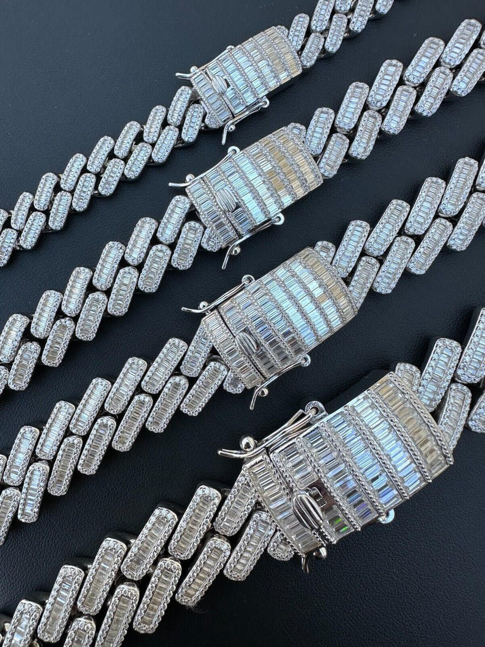 MOISSANITE Baguette Modern Prong Miami Cuban Link Chain Necklace Iced Out - 925 Silver - 12mm-22mm - 16-30"