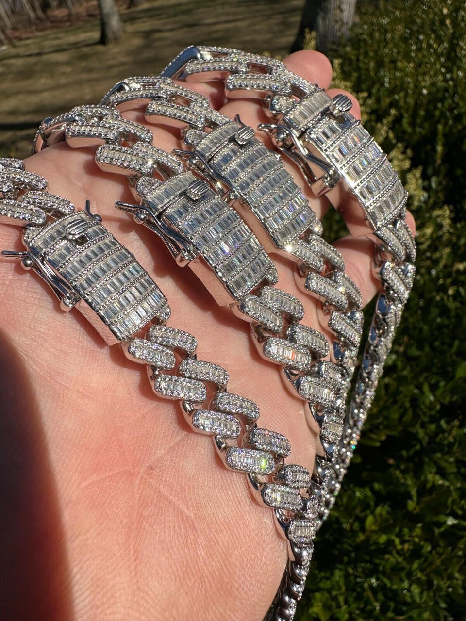 MOISSANITE Baguette Modern Prong Miami Cuban Link Chain Necklace Iced Out - 925 Silver - 12mm-22mm - 16-30"