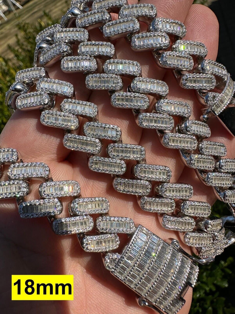 MOISSANITE Baguette Modern Prong Miami Cuban Link Chain Necklace Iced Out - 925 Silver - 12mm-22mm - 16-30"