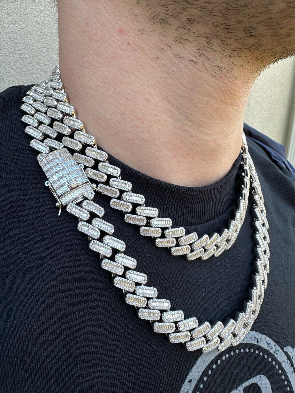MOISSANITE Baguette Modern Prong Miami Cuban Link Chain Necklace Iced Out - 925 Silver - 12mm-22mm - 16-30"