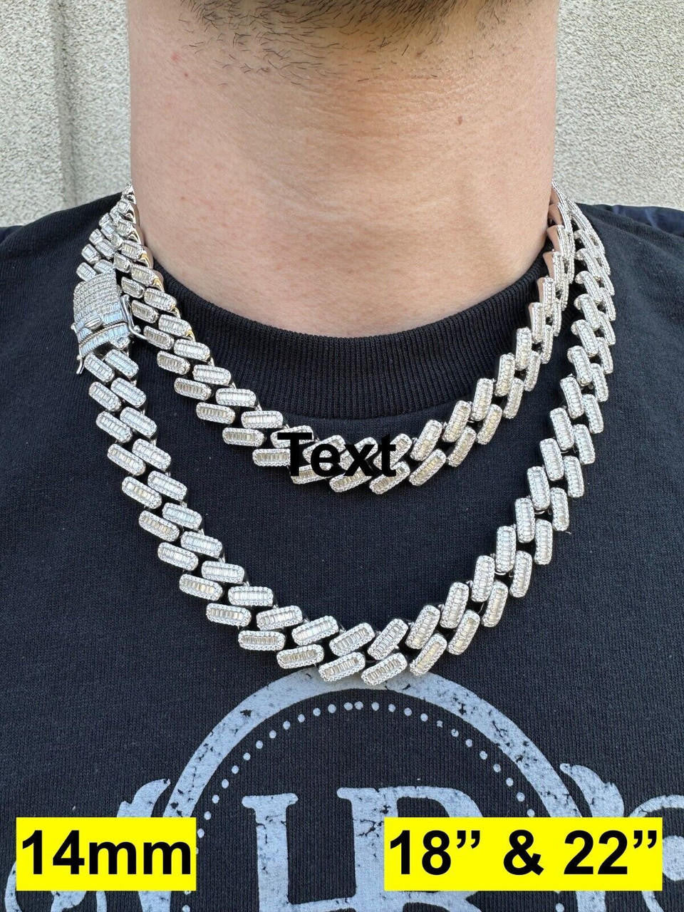 MOISSANITE Baguette Modern Prong Miami Cuban Link Chain Necklace Iced Out - 925 Silver - 12mm-22mm - 16-30"