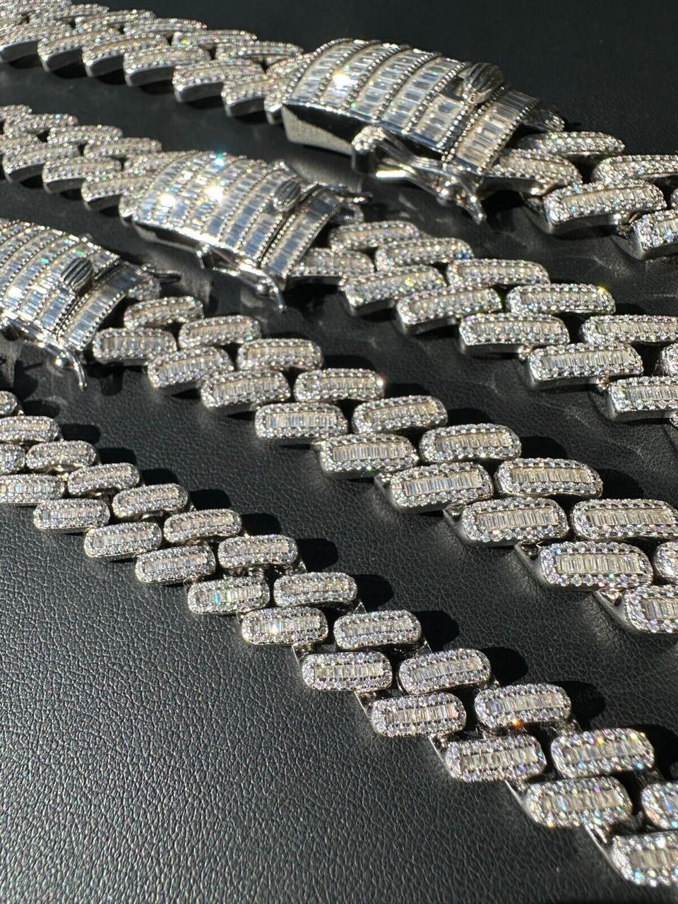 MOISSANITE Baguette Modern Prong Miami Cuban Link Chain Necklace Iced Out - 925 Silver - 12mm-22mm - 16-30"