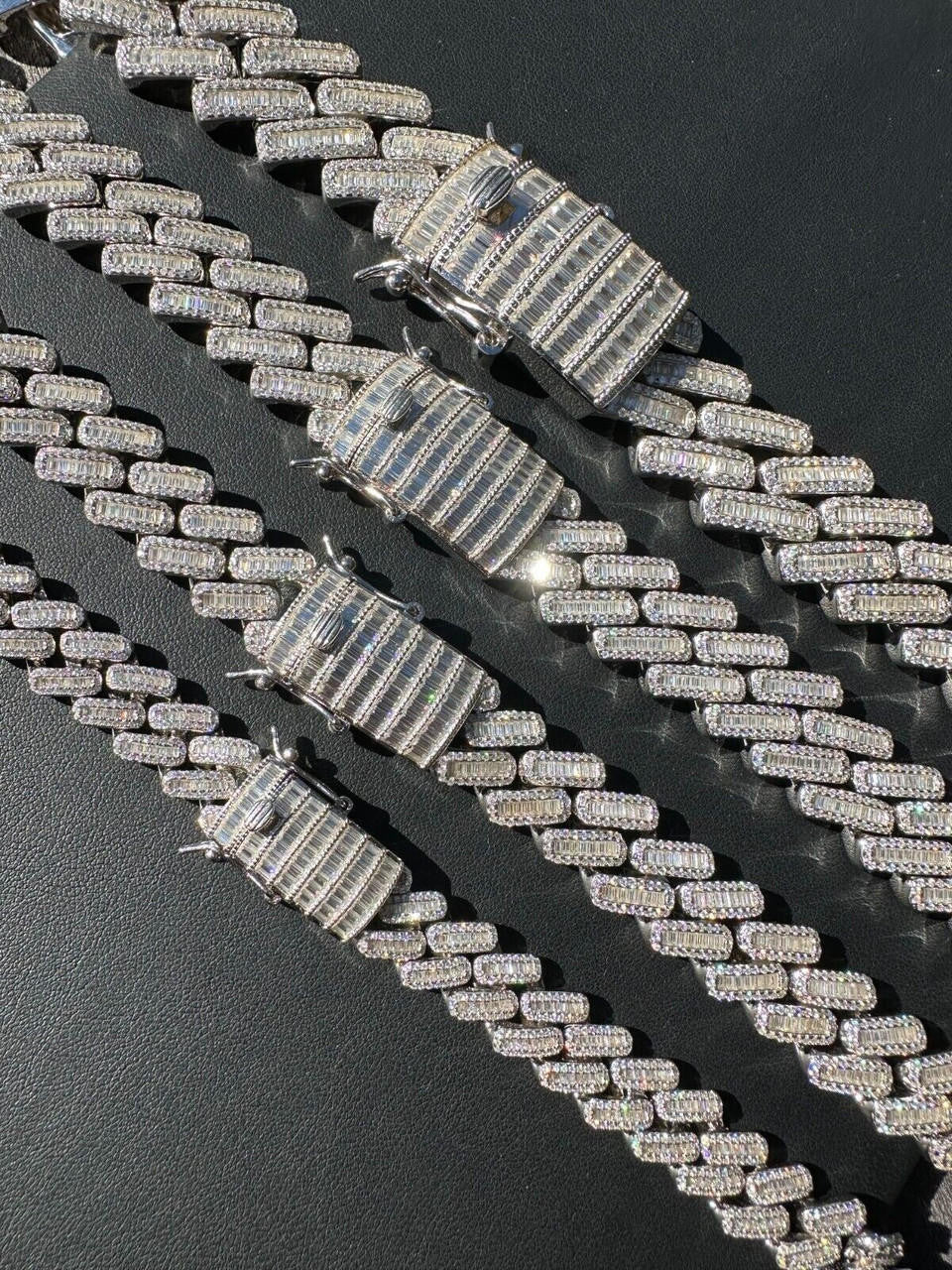 MOISSANITE Baguette Modern Prong Miami Cuban Link Chain Necklace Iced Out - 925 Silver - 12mm-22mm - 16-30"