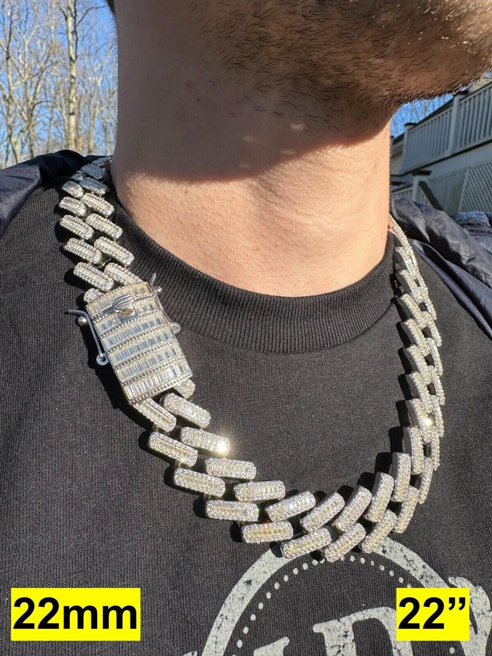 MOISSANITE Baguette Modern Prong Miami Cuban Link Chain Necklace Iced Out - 925 Silver - 12mm-22mm - 16-30"