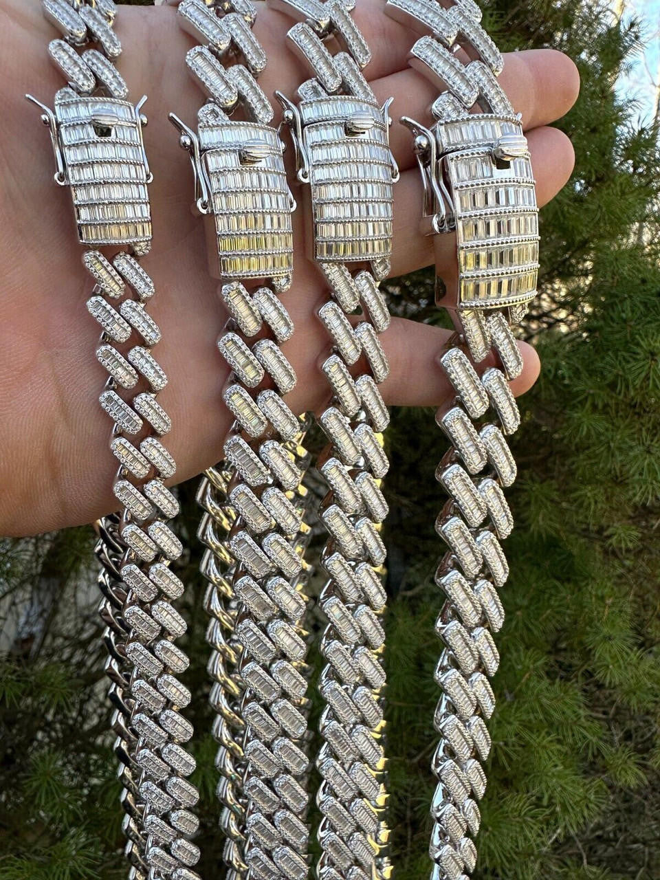 MOISSANITE Baguette Modern Prong Miami Cuban Link Chain Necklace Iced Out - 925 Silver - 12mm-22mm - 16-30"