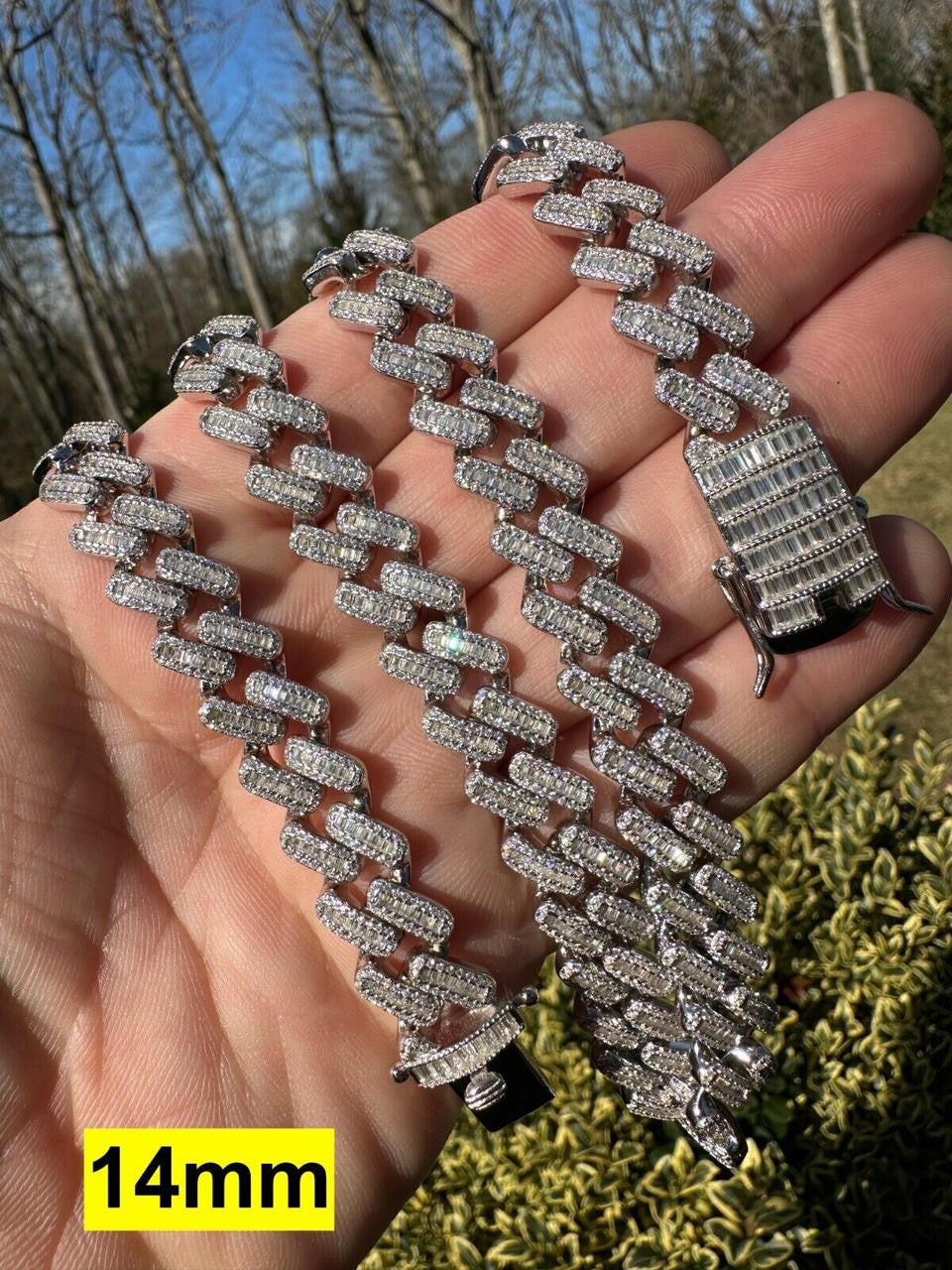 MOISSANITE Baguette Modern Prong Miami Cuban Link Chain Necklace Iced Out - 925 Silver - 12mm-22mm - 16-30"